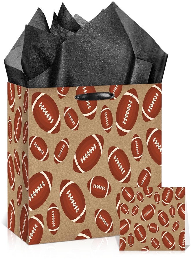 Wayyogh Kraft Football Gift Bag with Wrapping Tissue Paper and Greeting Card Classic Brown American Football Design Favor Gift Bags for Boys Men Sports Themed Birthday Game Day Party Supplies - Image 1