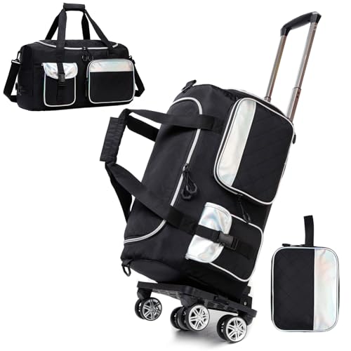 Oruiji Womens Rolling Duffle Bag with Wheels Carry On Duffle Bag with Wheels and Handle Weekender Bag for Women with Shoes Compartment Travel Bag with Toiletry Bag 20 x 11 x 9 Black - Image 1