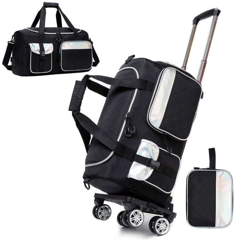 Oruiji Womens Rolling Duffle Bag with Wheels Carry On Duffle Bag with Wheels and Handle Weekender Bag for Women with Shoes Compartment Travel Bag with Toiletry Bag 20 x 11 x 9 Black - Image 2