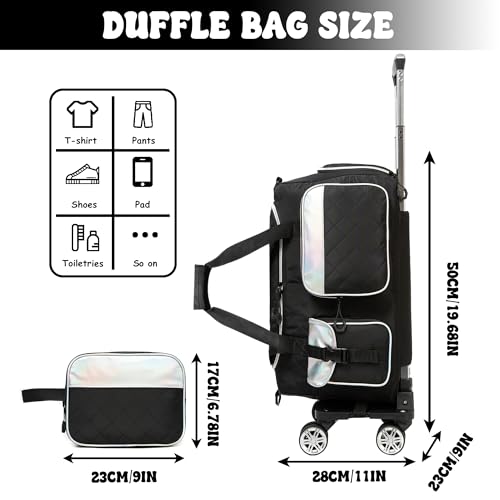 Oruiji Womens Rolling Duffle Bag with Wheels Carry On Duffle Bag with Wheels and Handle Weekender Bag for Women with Shoes Compartment Travel Bag with Toiletry Bag 20 x 11 x 9 Black - Image 3