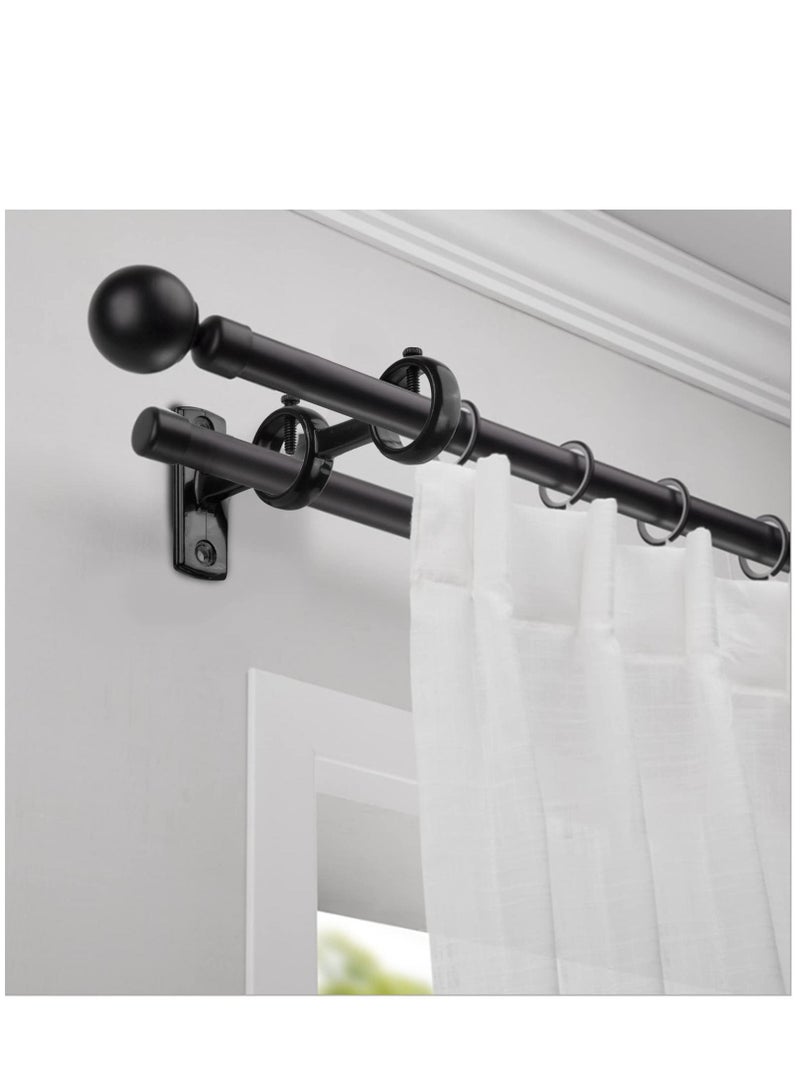 Bracket for Curtain Pole, 2pcs Double RodHolder, Wall Mount Heavy Duty Adjustable 28mm Rod Window, Bedroom, Home Black - Image 2