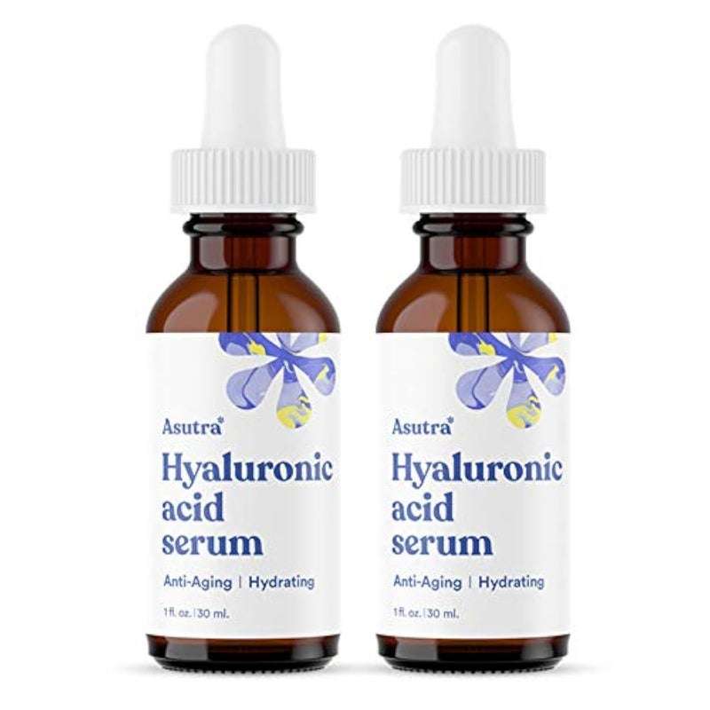 ASUTRA Hyaluronic Acid Serum for Face 1 fl oz Pack of 2 Vitamin C  E Aloe Green Tea Geranium  Jojoba Oil Plumping Face Serum Hydrating Facial Skin Care
