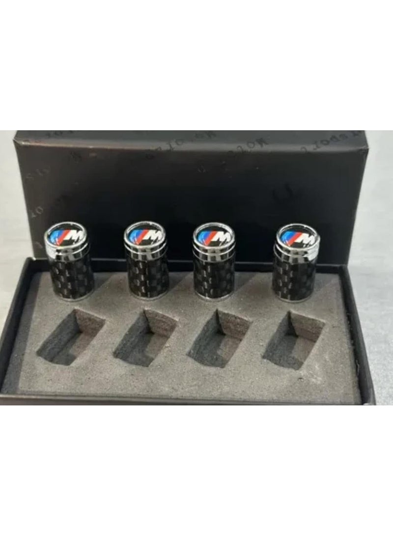 بي ام دبليو موتور سبورت أغطية صمام إطارات السيارة من ألياف الكربون، 4 قطع، أغطية صمام الهواء والغبار متوافقة مع سيارة ألمانيا، ألياف كربونية متوافقه بشعار BMW - Image 4