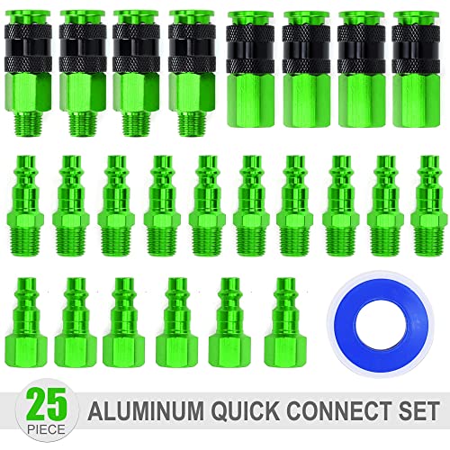 FYPower 25 Pieces 1/4" NPT Aluminum Air Coupler and Plug Kit, Quick Connect Air Fittings, Industrial Quick Connector Set (Green) - Image 2