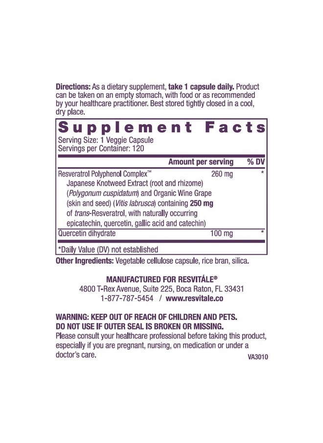 ResVitale - ResVitále Resveratrol 250 mg - Resveratrol Supplement for Men and Women - 120 Veggie Capsules - Image 1
