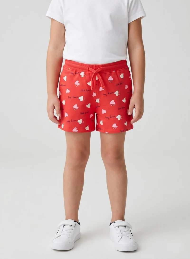 Babyqlo Heart All Over Print Shorts with Drawstring Waist - Red