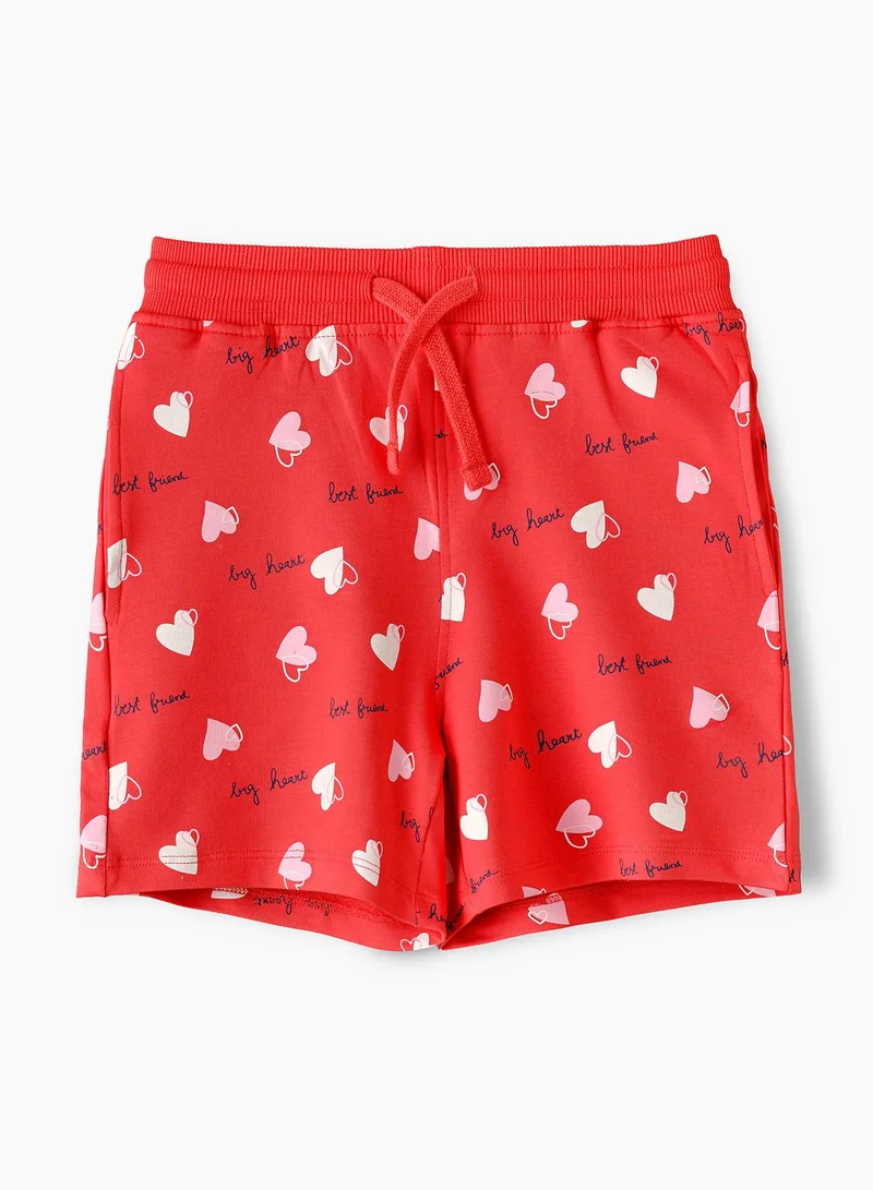 Babyqlo Heart All Over Print Shorts with Drawstring Waist - Red