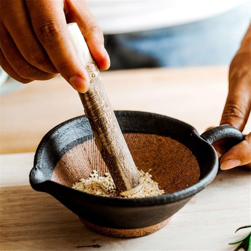 Kitchen Muddler Vintage Mortar and Pestle Ceramic and Set Spice Herb Grinder Kitchen Mixing and Grinding Bowl Pill Crusher Spice Grinder(Brown) - Image 5