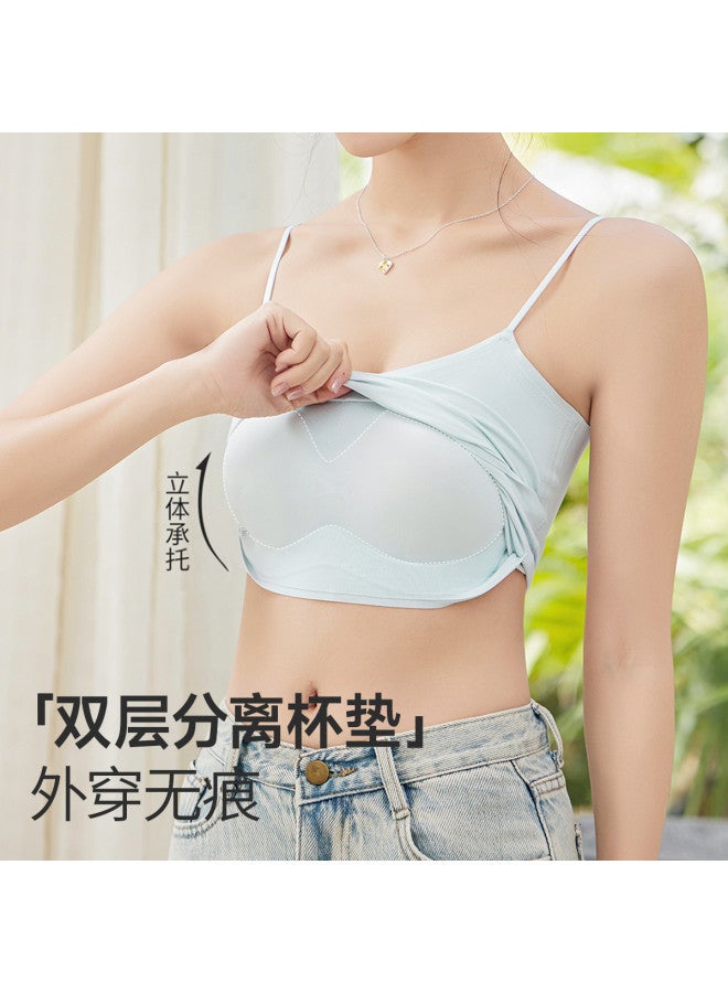 MIIOW Wire-Free Bra Thin Strap Chiffon Camisole For Women, Base Layer Can Be Worn Alone - Image 4