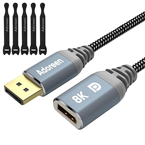 Adoreen 8K DisplayPort Extension Cable 20 feet, Braided DP to DP Extended 1.4 Cord (from 0.6-25ft) Male to Female (8K@60Hz 4K@120Hz 2K@165Hz) Extender Display Port with 5 Ties - Image 1