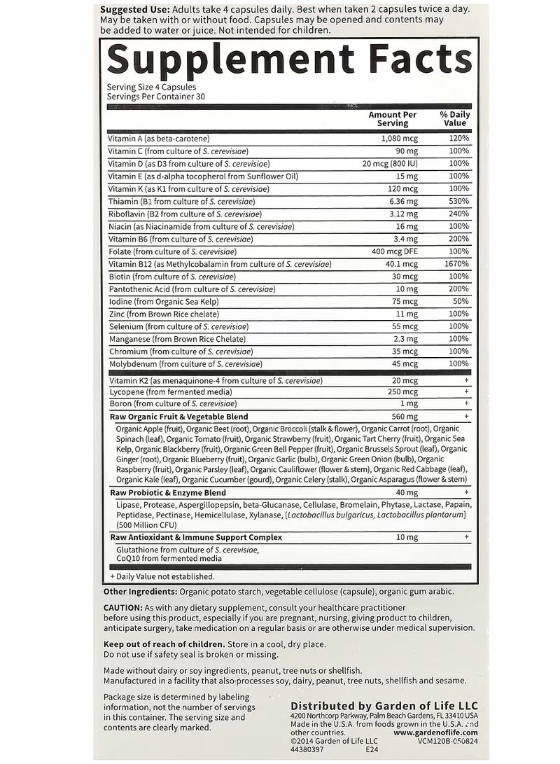 Garden of Life Vitamin Code, Whole Food Multivitamin for Men, 120 Vegetarian Capsules - Image 3