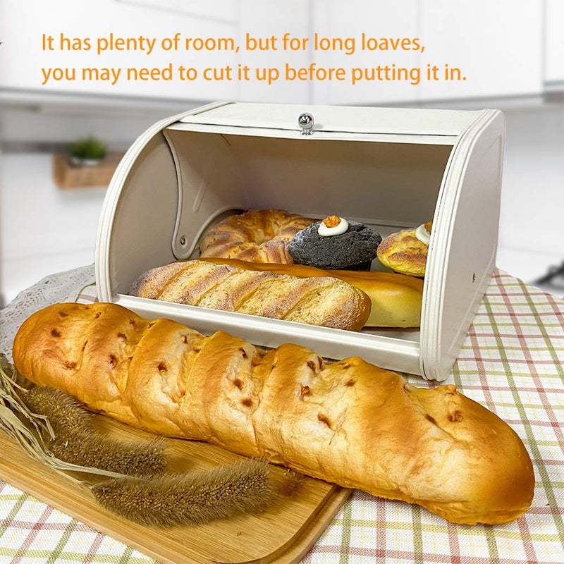 KL X458 Metal Bread Box for Kitchen Countertop - Stainless Steel Bread Box for Kitchen - Bread Storage Container - Airtight Holder for Homemade Bread, Cream Color - Image 3