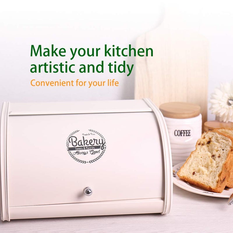 KL X458 Metal Bread Box for Kitchen Countertop - Stainless Steel Bread Box for Kitchen - Bread Storage Container - Airtight Holder for Homemade Bread, Cream Color - Image 5