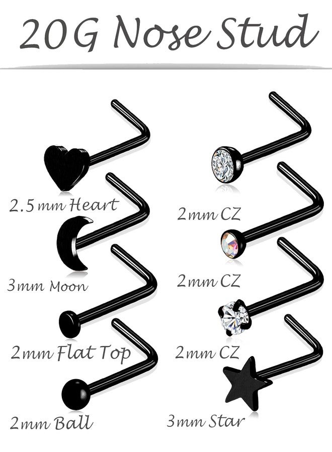 Tornito 20G 36Pcs Stainless Steel L Bone Screw Shaped Nose Ring CZ Nose Stud Retainer Labret Nose Piercing Jewelry for Women Men Black Tone - Image 2