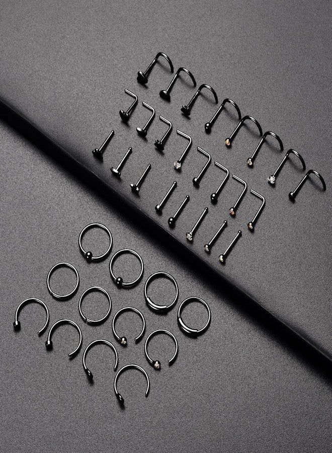 Tornito 20G 36Pcs Stainless Steel L Bone Screw Shaped Nose Ring CZ Nose Stud Retainer Labret Nose Piercing Jewelry for Women Men Black Tone - Image 5