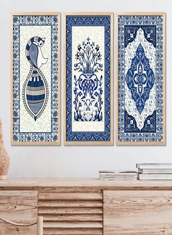 walllane Traditional Indian Art Pichwai Wall Hanging Paintings | Painting for wall Decoration | Traditional Indian Art Pichwai Wall Décor Paintings Set of 3 (10x19 inch, J) - Image 1