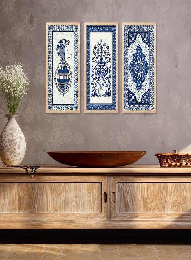 walllane Traditional Indian Art Pichwai Wall Hanging Paintings | Painting for wall Decoration | Traditional Indian Art Pichwai Wall Décor Paintings Set of 3 (10x19 inch, J) - Image 4