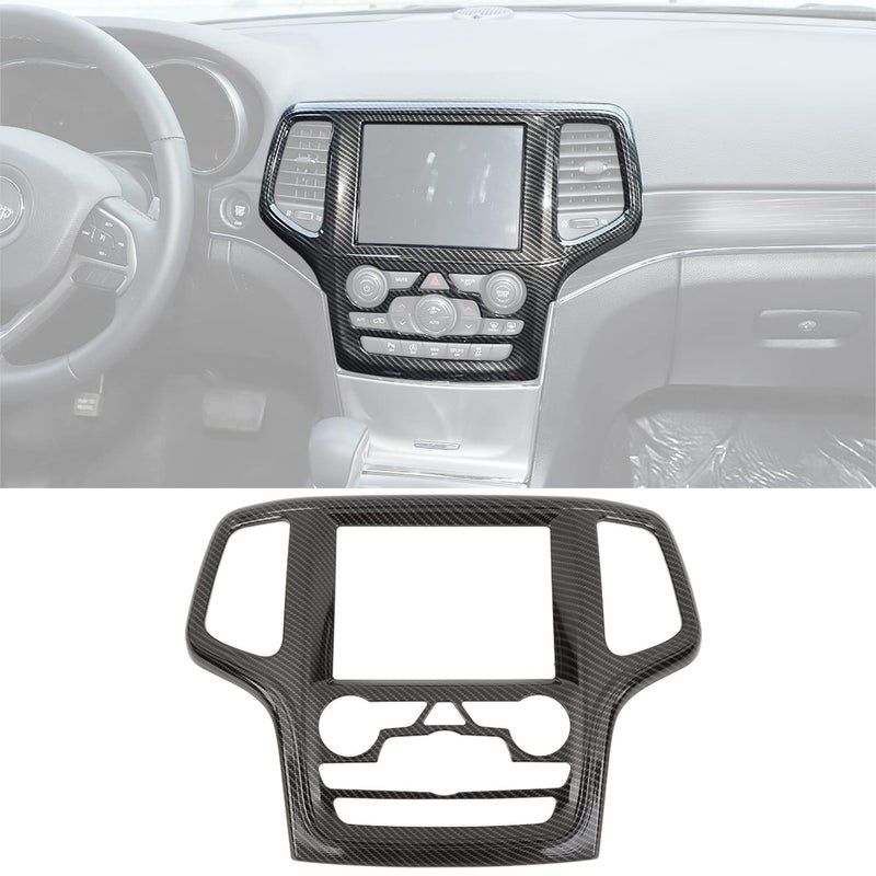 غطاء كامل لزينة لوحة الملاحة GPS للوحة القيادة لسيارة جيب جراند شيروكي SRT8 من 2014 إلى 2018 بتصميم ألياف الكربون السوداء 1 عبوة
