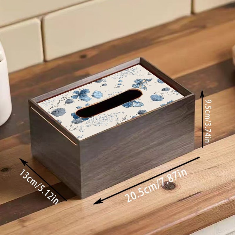 Model A Wooden Floral Tissue Box Vintage Desktop Dispenser - Image 3