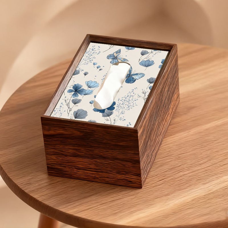 Model A Wooden Floral Tissue Box Vintage Desktop Dispenser - Image 2