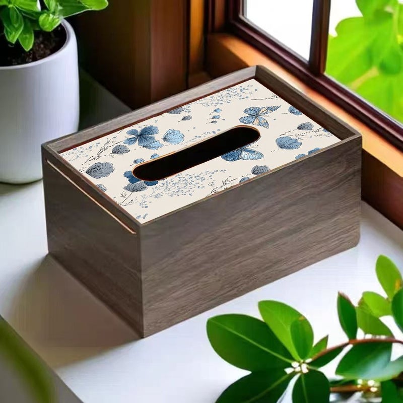 Model A Wooden Floral Tissue Box Vintage Desktop Dispenser - Image 4