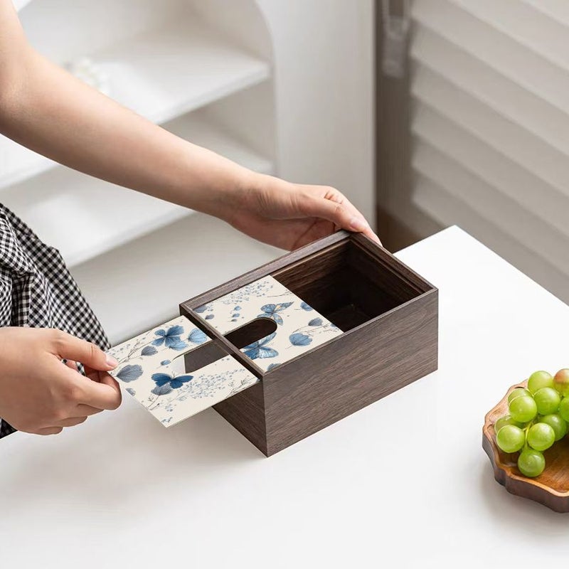 Model A Wooden Floral Tissue Box Vintage Desktop Dispenser - Image 5