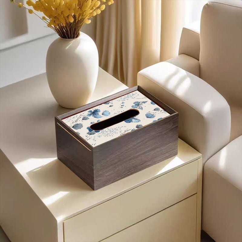 Model A Wooden Floral Tissue Box Vintage Desktop Dispenser - Image 1