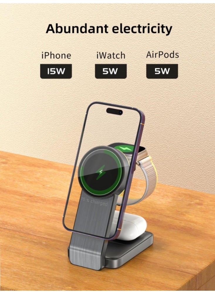 Taalk Z Flip 1 Magnetic Foldable Wireless Charger – 3-in-1 Travel Charger Pad for iPhone 15 Pro Max, AirPods, and iWatch - Image 2