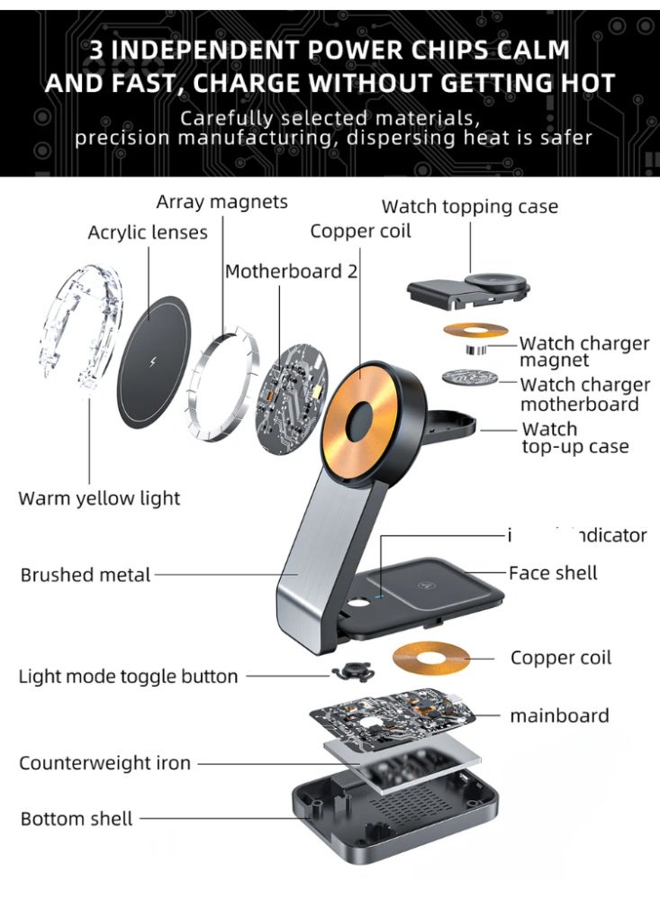 Taalk Z Flip 1 Magnetic Foldable Wireless Charger – 3-in-1 Travel Charger Pad for iPhone 15 Pro Max, AirPods, and iWatch - Image 3