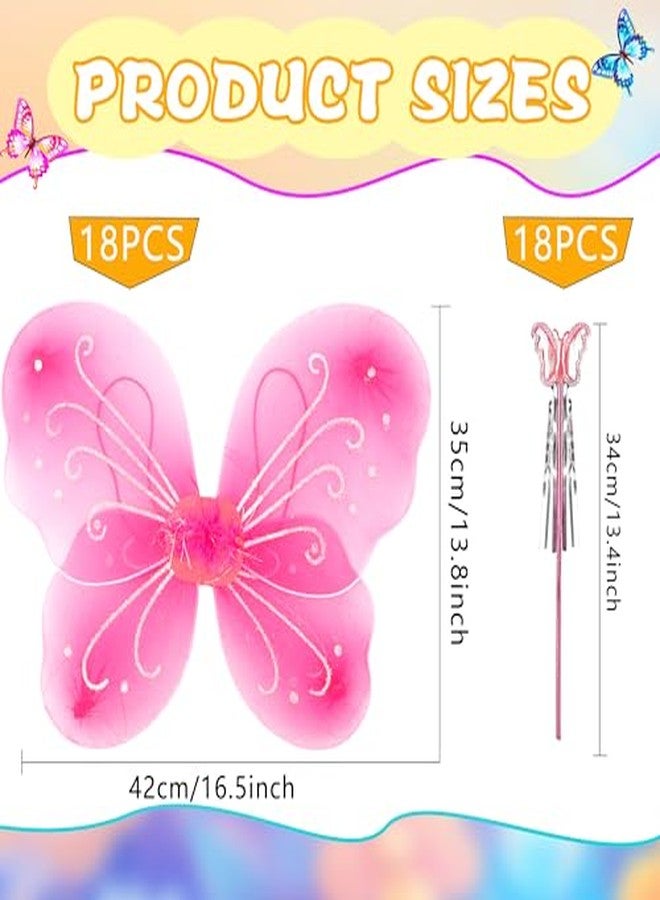 Flahard 36 Pack Princess Wings Set Includes 18 Pack Girls Fairy Wings Bulk Butterfly Wings Butterfly Angel Costume Wing and 18 Pcs Fairy Wands for Kids Halloween Cosplay Party Dress up, Pink - Image 3