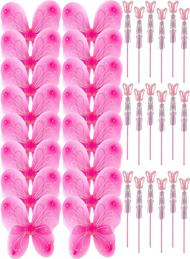 Flahard 36 Pack Princess Wings Set Includes 18 Pack Girls Fairy Wings Bulk Butterfly Wings Butterfly Angel Costume Wing and 18 Pcs Fairy Wands for Kids Halloween Cosplay Party Dress up, Pink - Image 1