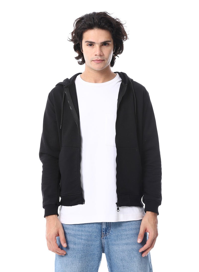 Andora Zipper Closure Hooded Fleeced Sweatshirt_Black - Image 1