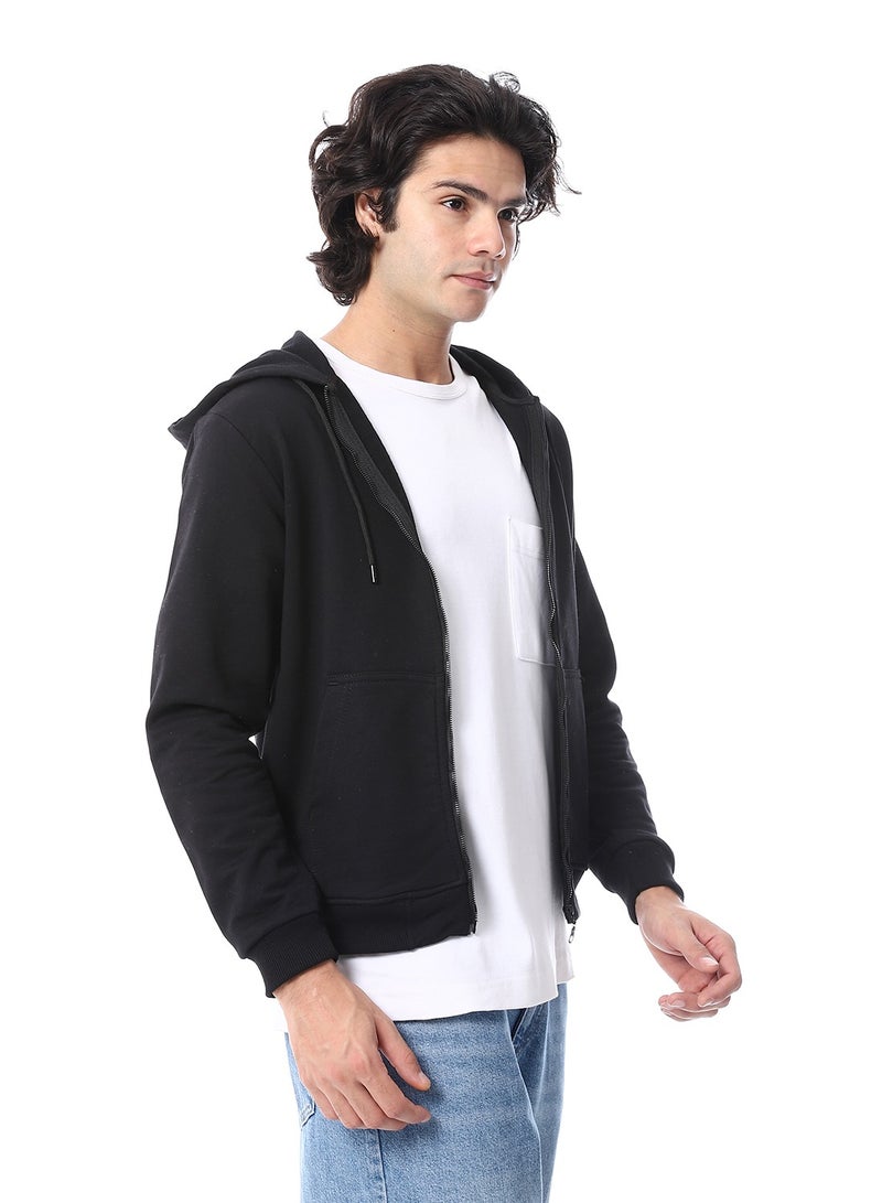 Andora Zipper Closure Hooded Fleeced Sweatshirt_Black - Image 2
