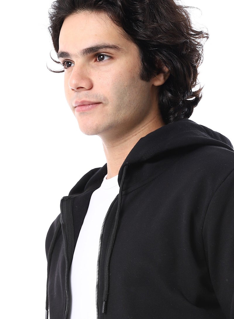 Andora Zipper Closure Hooded Fleeced Sweatshirt_Black - Image 4