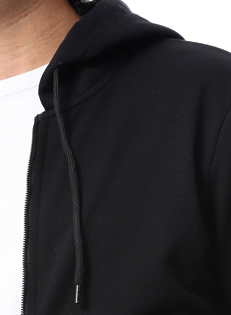 Andora Zipper Closure Hooded Fleeced Sweatshirt_Black - Image 5