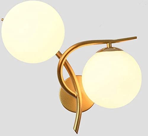 Homenique Modern 2 White Glass Globe Wall Light Golden Metal Bracket with E27 Socket and Globe Shade Wall Lamp Suitable for Living Room Corridor Stairs Basement Bulb not Included - Image 2