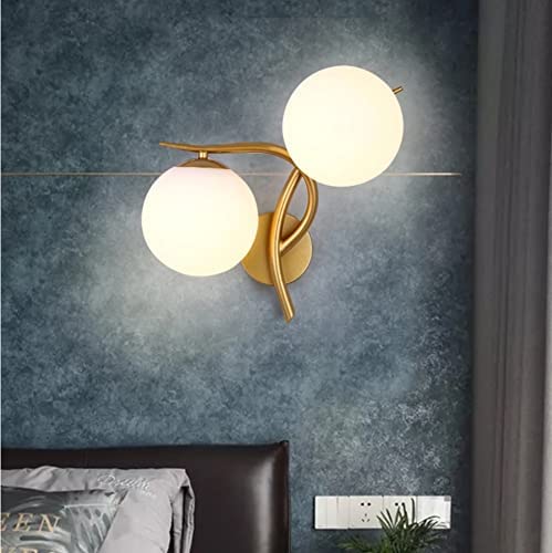 Homenique Modern 2 White Glass Globe Wall Light Golden Metal Bracket with E27 Socket and Globe Shade Wall Lamp Suitable for Living Room Corridor Stairs Basement Bulb not Included - Image 1
