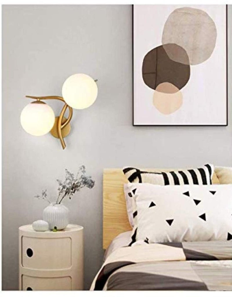 Homenique Modern 2 White Glass Globe Wall Light Golden Metal Bracket with E27 Socket and Globe Shade Wall Lamp Suitable for Living Room Corridor Stairs Basement Bulb not Included - Image 3