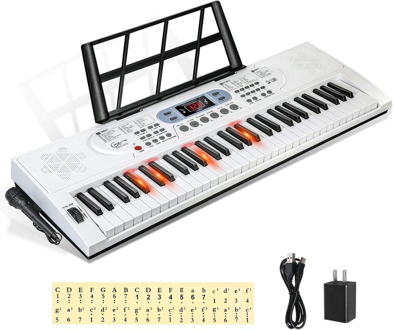 Hricane Keyboard Piano Lighted Keys for Beginner Adults Teens Kids, 61 Key Electronic Music Keyboard with Teaching Modes Powered by USB or Battery with LCD Display Microphone Headphone Jack - Image 1