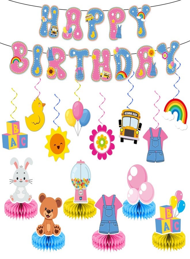 ojustbeok 15Pcs Girls Party Decorations Happy Birthday Banner Cartoon Teacher Honeycomb Centerpiece for Tables Cartoon Girls Hanging Swirl Decoration for English Teacher Birthday Baby Shower Party Supplies - Image 1