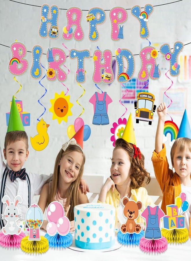 ojustbeok 15Pcs Girls Party Decorations Happy Birthday Banner Cartoon Teacher Honeycomb Centerpiece for Tables Cartoon Girls Hanging Swirl Decoration for English Teacher Birthday Baby Shower Party Supplies - Image 5