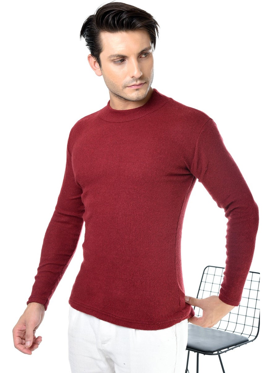 Belifanti Collection Men's Burgundy Half Turtleneck Slim Fit Sweater  - Image 2