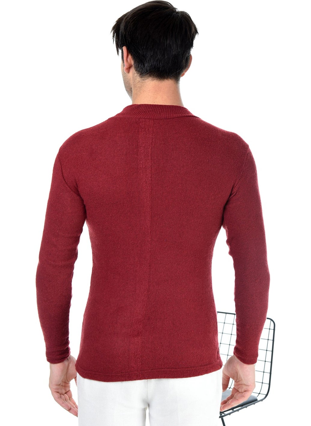 Belifanti Collection Men's Burgundy Half Turtleneck Slim Fit Sweater  - Image 4
