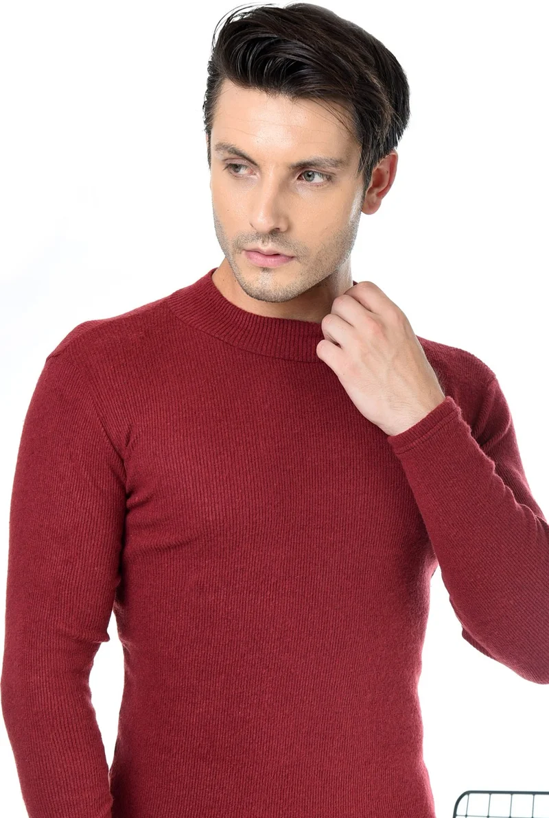 Belifanti Collection Men's Burgundy Half Turtleneck Slim Fit Sweater
