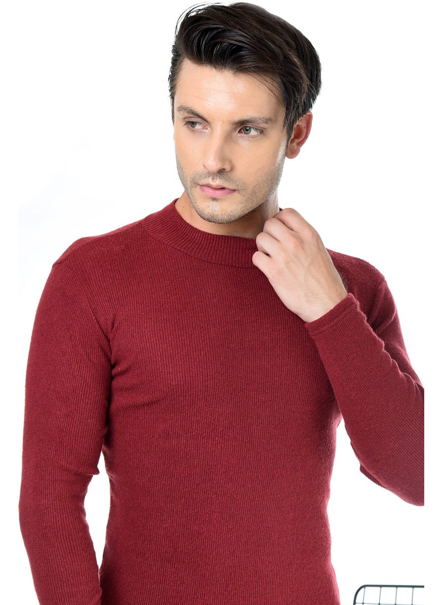 Belifanti Collection Men's Burgundy Half Turtleneck Slim Fit Sweater  - Image 3