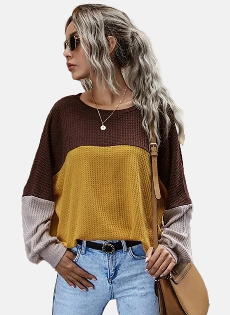 YUNIQEE Round Neck Extended Sleeves Colourblocked Top