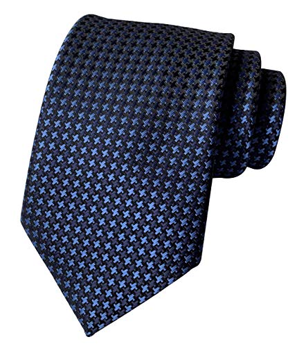 Elfeves Blue Silk Wedding Navy Ties Classic Houndstooth Plaid Fashion Neckties Wear Working for Men Boy - Image 1