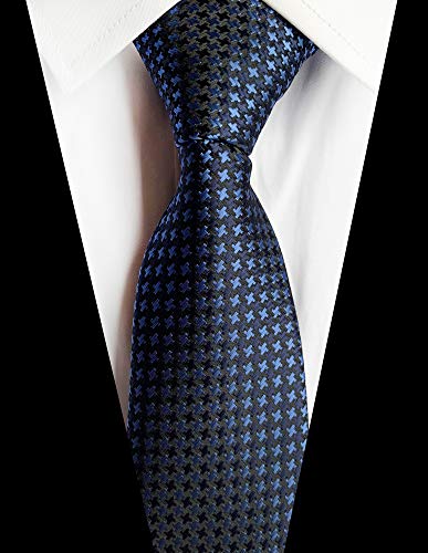 Elfeves Blue Silk Wedding Navy Ties Classic Houndstooth Plaid Fashion Neckties Wear Working for Men Boy - Image 2