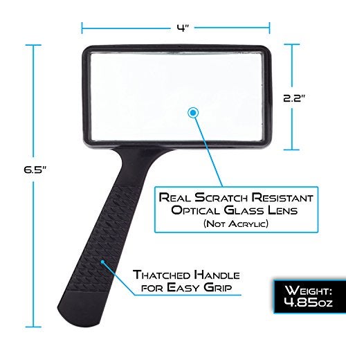 MagnifyLabs Jumbo Rectangular Handheld Magnifying Glass (3X Magnification) – Scratch Resistant Glass Lens - Large Horizontal Viewing Area - Image 2