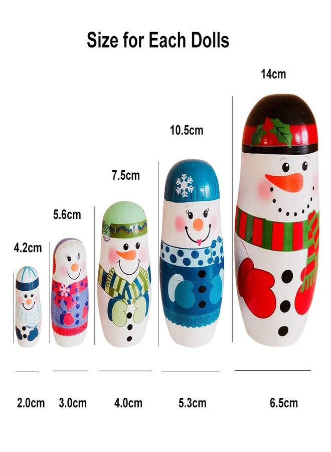 Konrisa Matryoshka Nesting Dolls 5 Pieces Snowman Nesting Dolls Hand Painted Figurines Wooden Stacking Dolls for Kids Birthday Party Home Decoration,New Year - Image 2